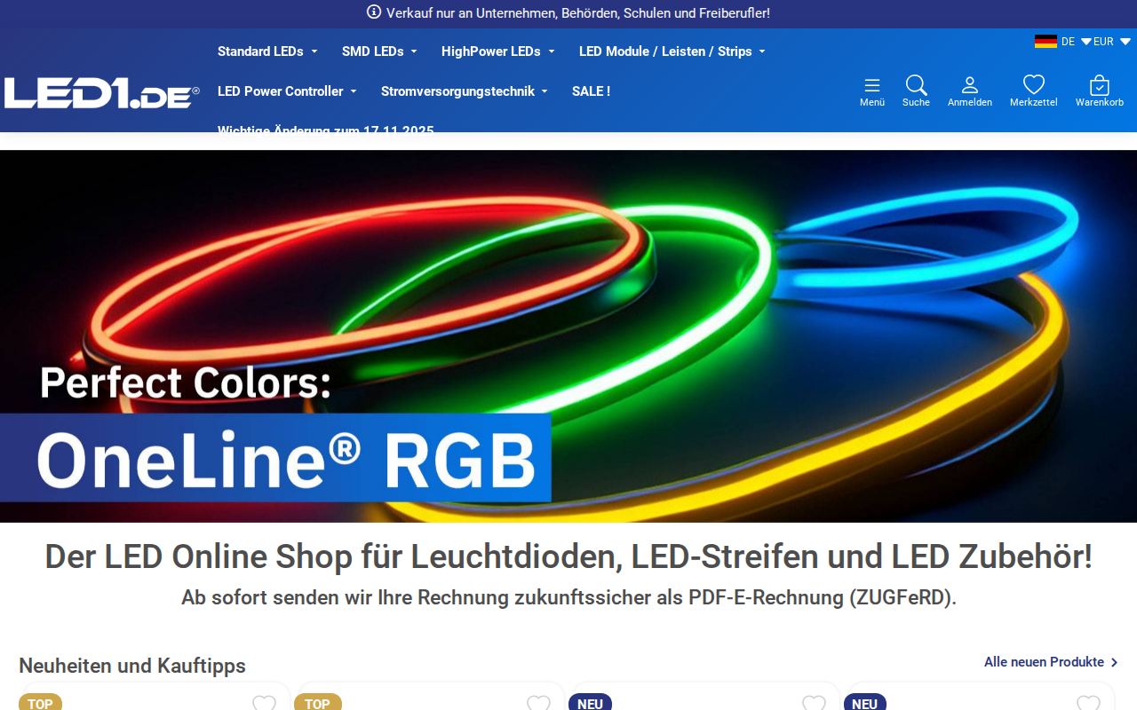led1.de &ndash; Shop-Screenshot