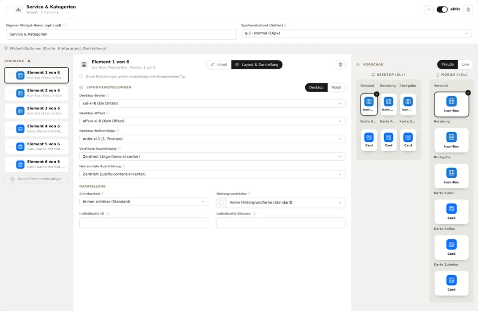 XONIC Backend: xoContentEditor mit getrennten Layout-Einstellungen f&uuml;r Desktop und Mobil