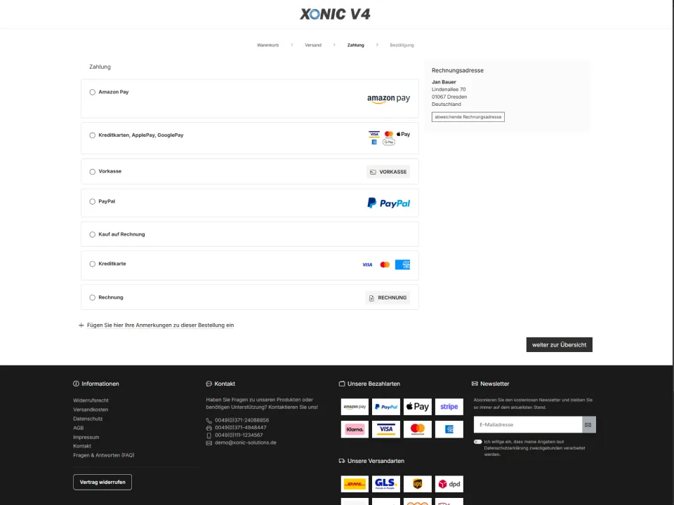 XONIC Shop-Frontend &ndash; Checkout Zahlungsauswahl