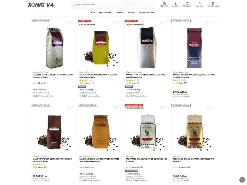 XONIC Shop-Frontend &ndash; Produktliste mit Filtern