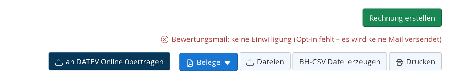Die grüne Schaltfläche Rechnung erstellen in der Kopfleiste einer Bestellung