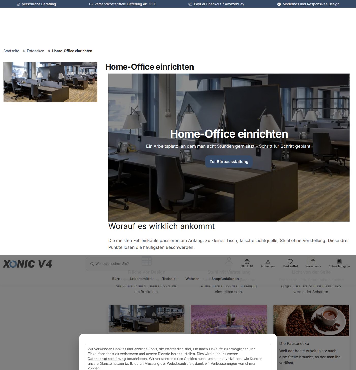 Ratgeberseite Home-Office mit Zeitleiste und Vergleichstabelle